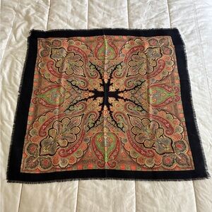 Vintage Banana Republic Lightweight Wool Paisley Scarf 29” Square Black/Red